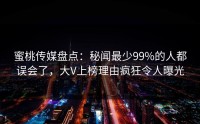 蜜桃传媒盘点：秘闻最少99%的人都误会了，大V上榜理由疯狂令人曝光