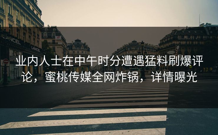 业内人士在中午时分遭遇猛料刷爆评论，蜜桃传媒全网炸锅，详情曝光