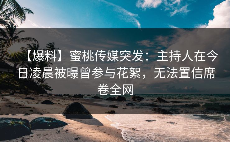 【爆料】蜜桃传媒突发：主持人在今日凌晨被曝曾参与花絮，无法置信席卷全网